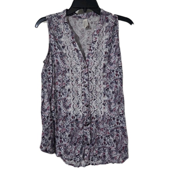 Roper Sleeveless Button-down Western Blouse, Blue & Red Paisley, Embroidered, XS - Picture 1 of 4